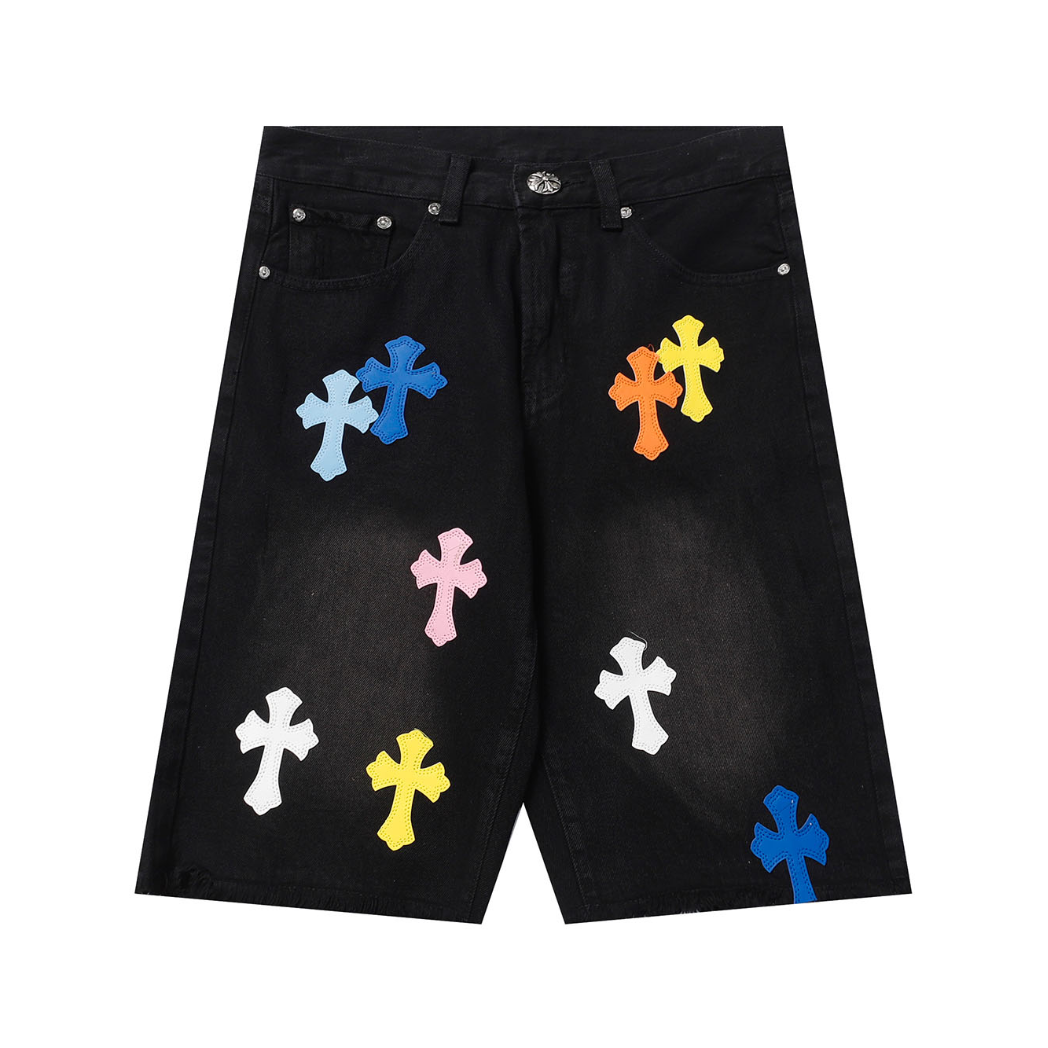 Black/Denim/multicolored Chromeheart shorts