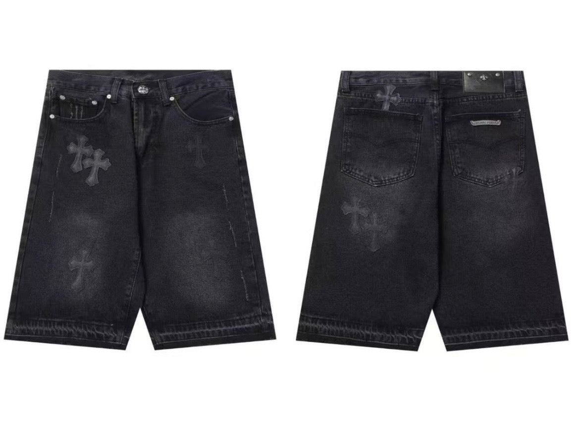 Black denim chrome hearts shorts