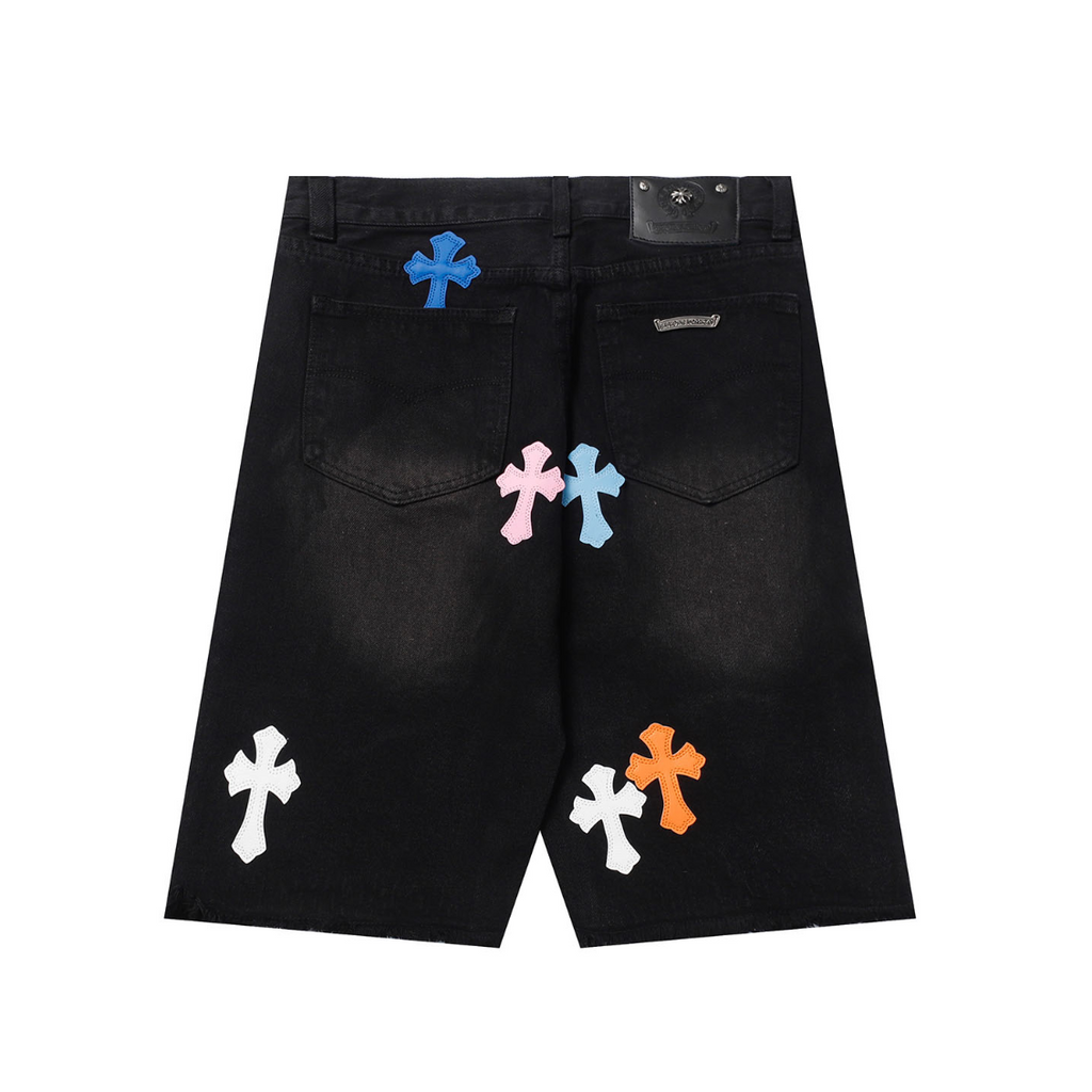 Black/Denim/multicolored Chromeheart shorts