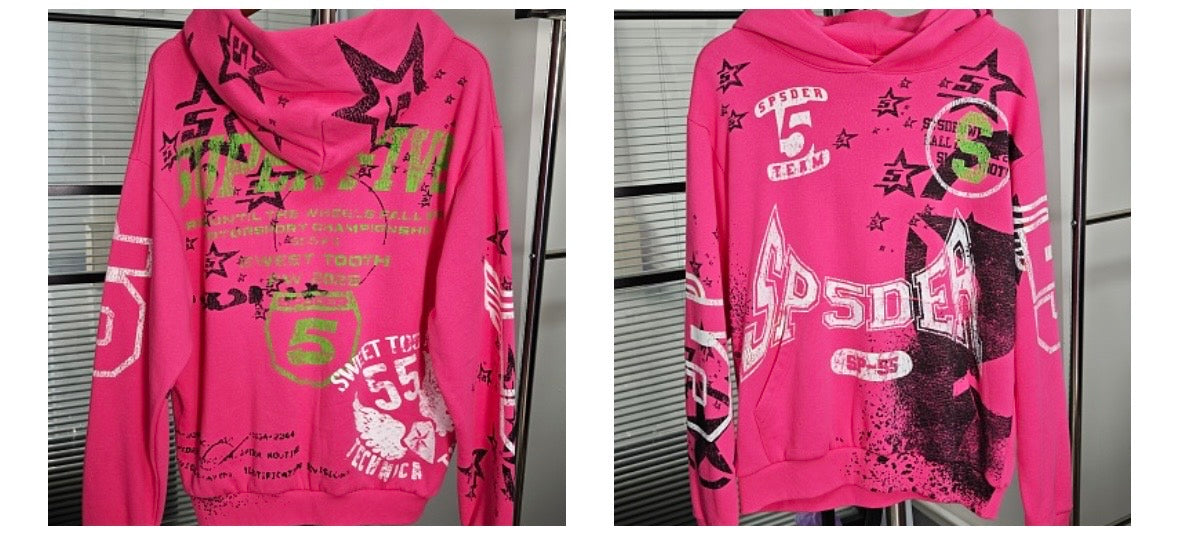 Pink and green graphic spider hoodie