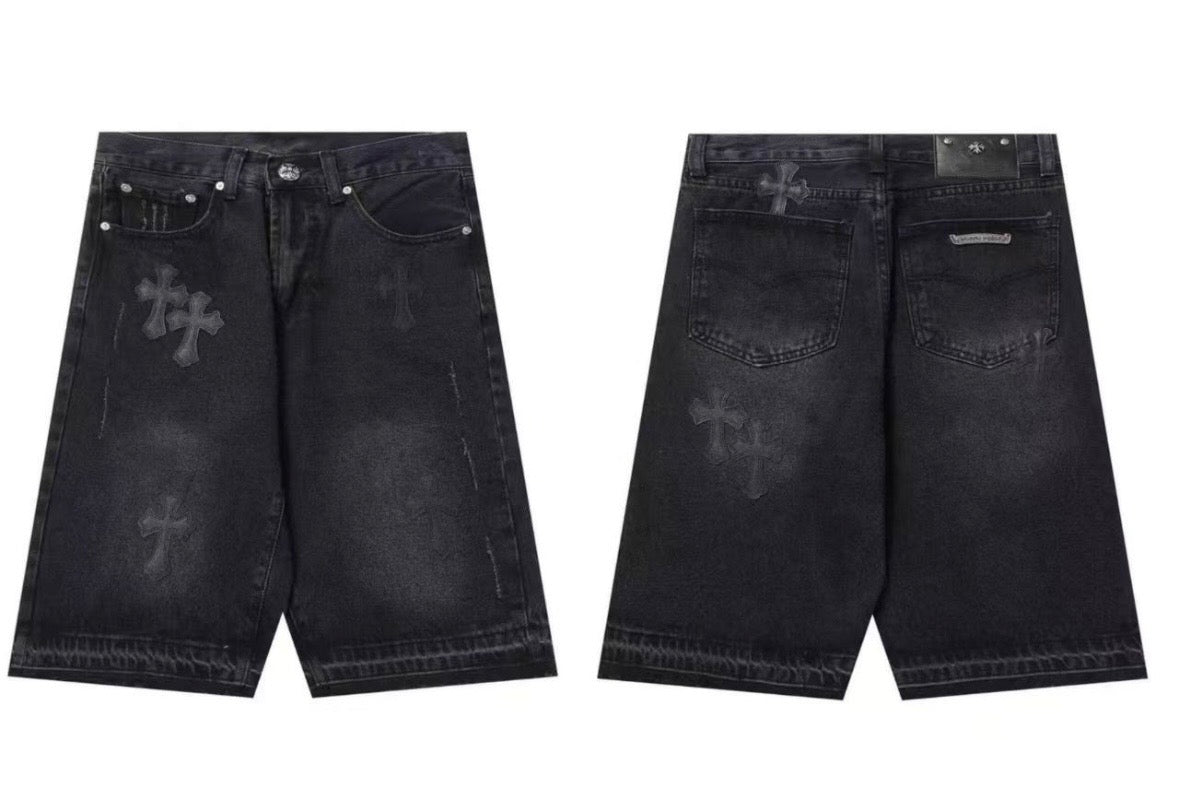 Black denim chrome hearts shorts
