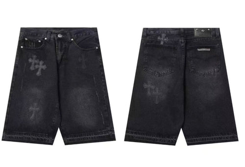 Black denim chrome hearts shorts