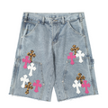 Denim/Pink/white Chromeheart shorts