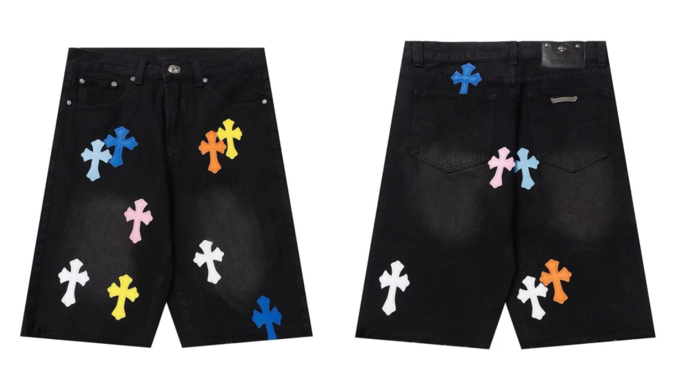 Black/Denim/multicolored Chromeheart shorts