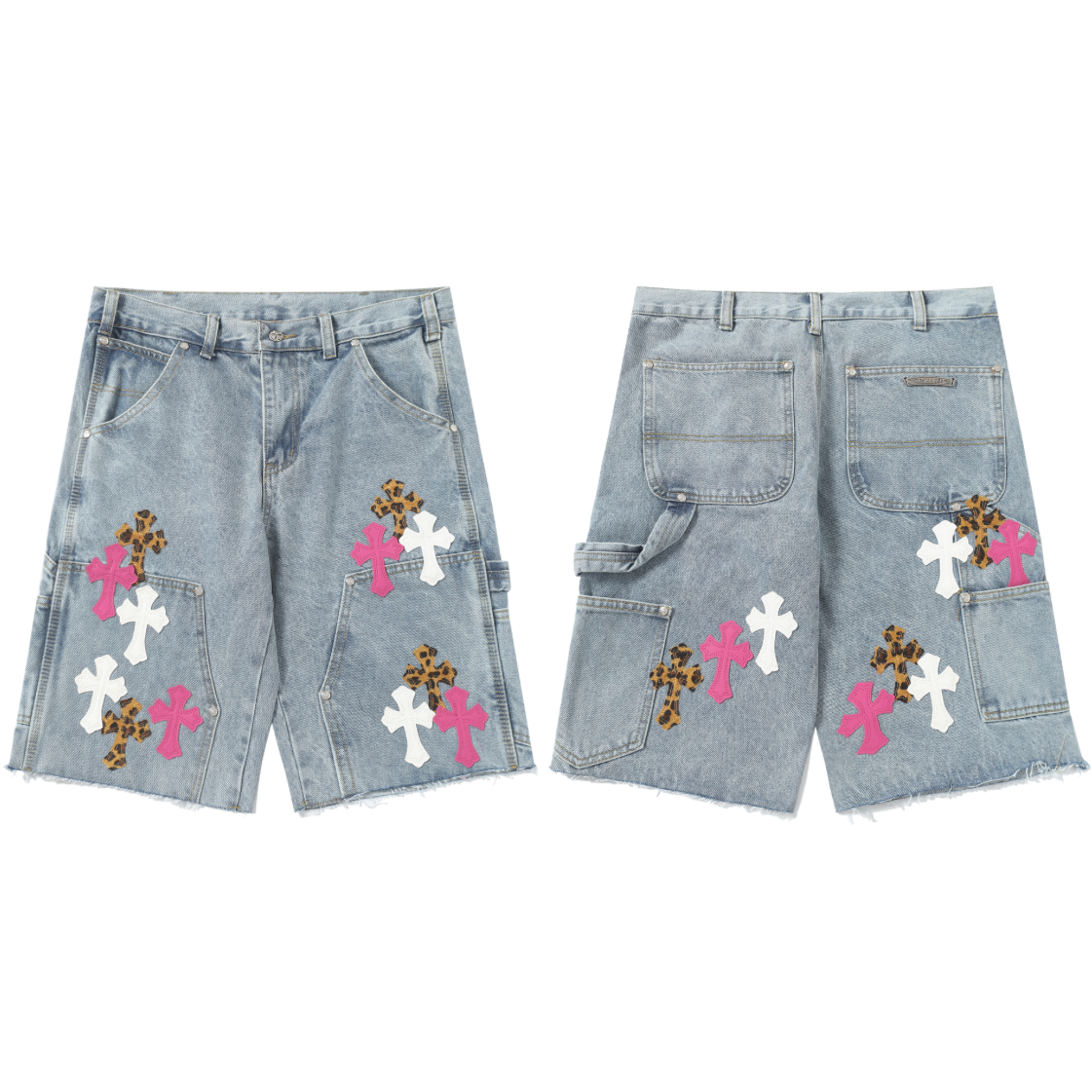 Denim/Pink/white Chromeheart shorts
