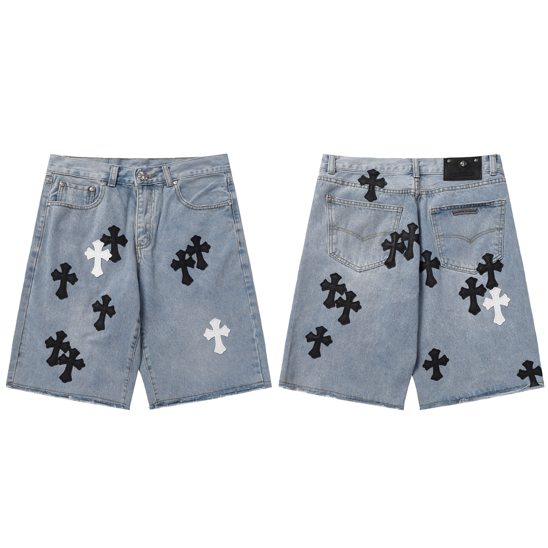 Denim/Black/white chromeheart shorts