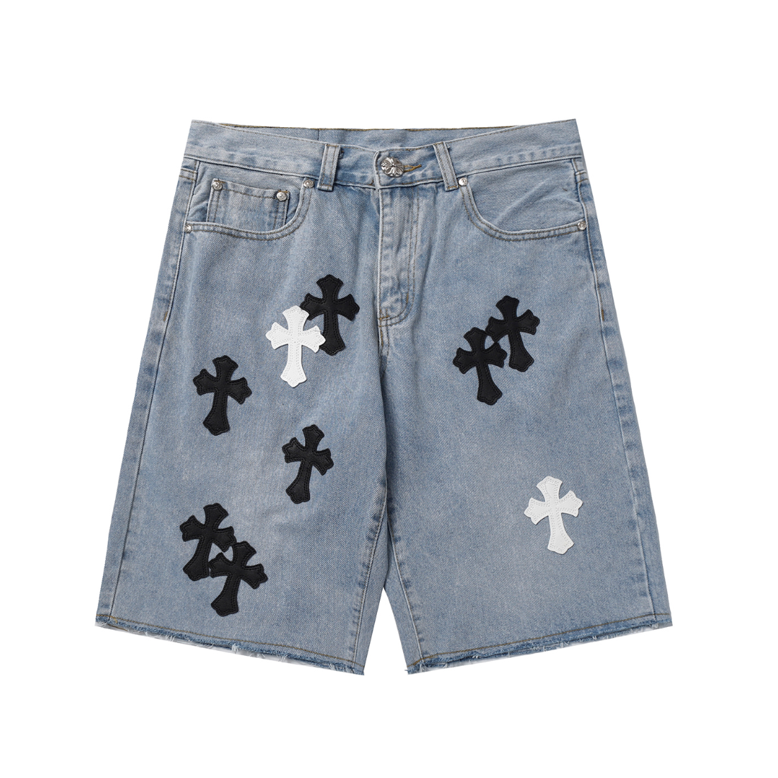 Denim/Black/white chromeheart shorts